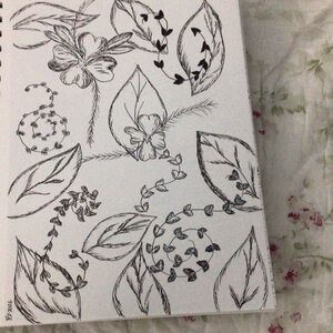Hand-Drawn Botanical Sketchbook Page - Black Ink Floral Doodles